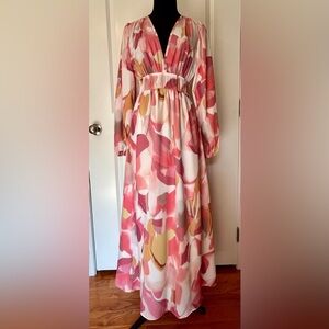 Chic Abstract Long Sleeve Maxi Dress